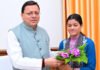 Dhami Assures Solutions to Sarkot Village Issues, Says It Will Be a Model for Uttarakhand Pushkar Singh Dhami with Priyanka Negi Gram Pradhan of Sarkot