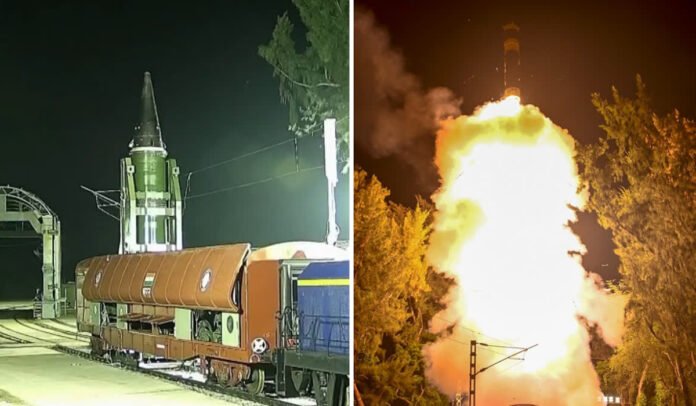 Agni-Prime Missile from Rail based Mobile launcher