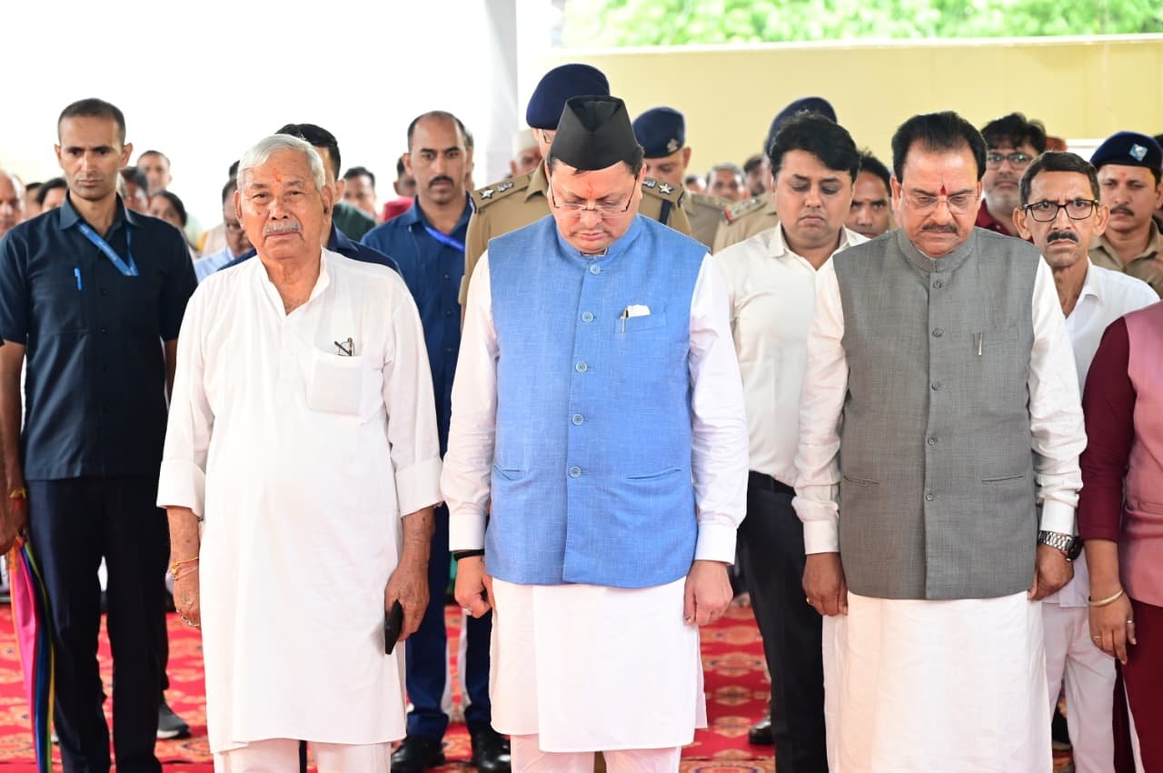 Pushkar Singh Dhami at a remembrance program in Khatima to honour the martyrs of the Khatima firing incident.