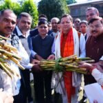 Uttarakhand Raises Sugarcane Price For 2025–26 Season Pushkar Singh Dhami with sugarcane farmers