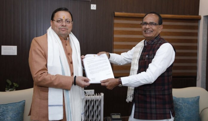 Pushkar Singh Dhami with Shivraj Singh Chouhan